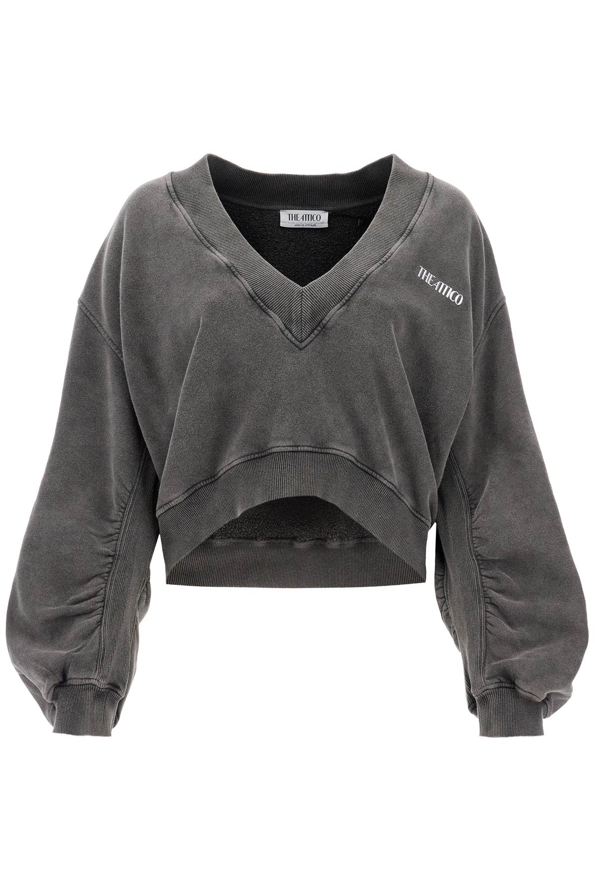 THE ATTICO Oversized Deep V-Neck Sweatshirt with Asymmetrical Hem