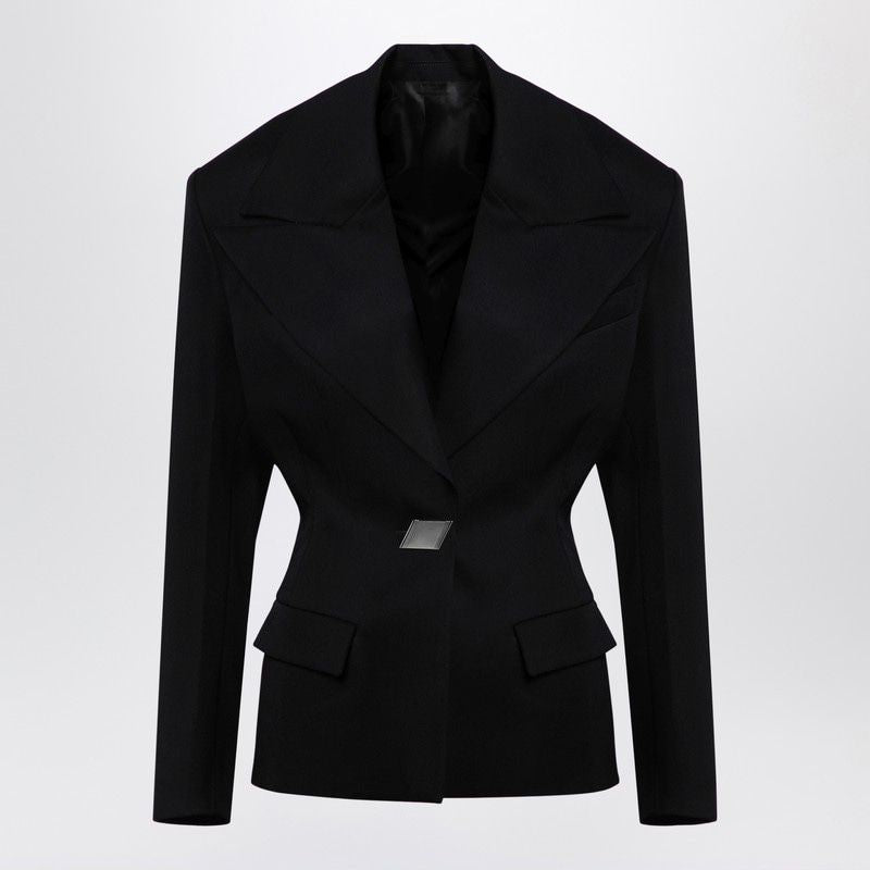 THE ATTICO Elegant Black Wool Single-Breasted Jacket with Epaulettes