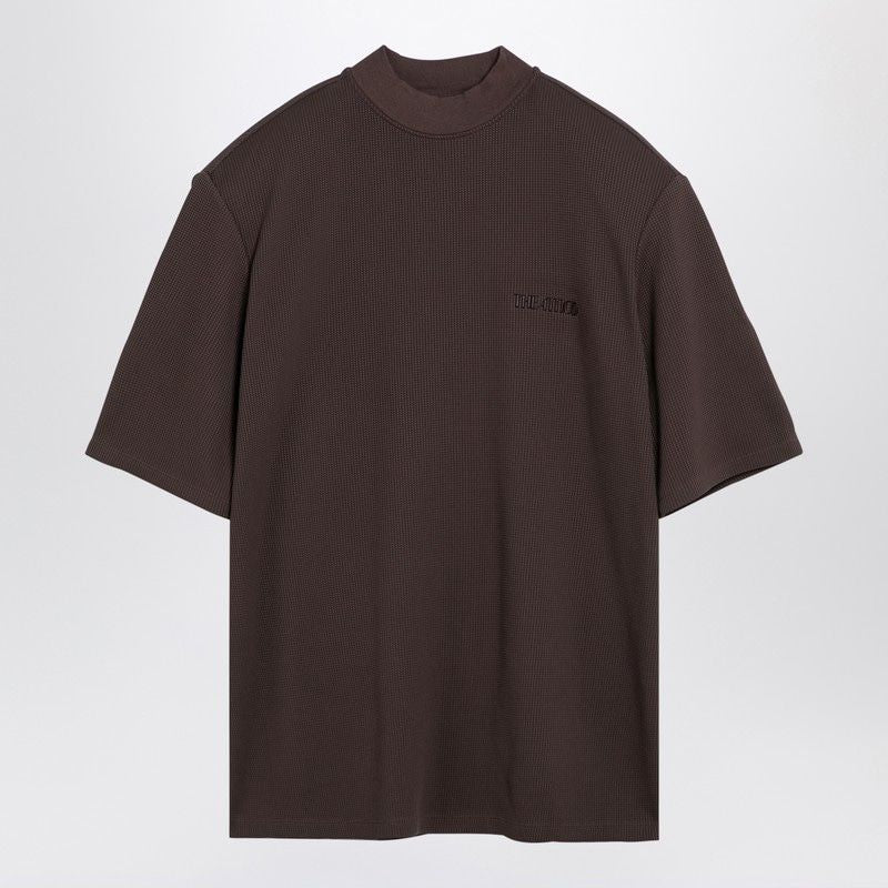 THE ATTICO Chic Brown Cotton Crew-Neck Tee with Embossed Logo