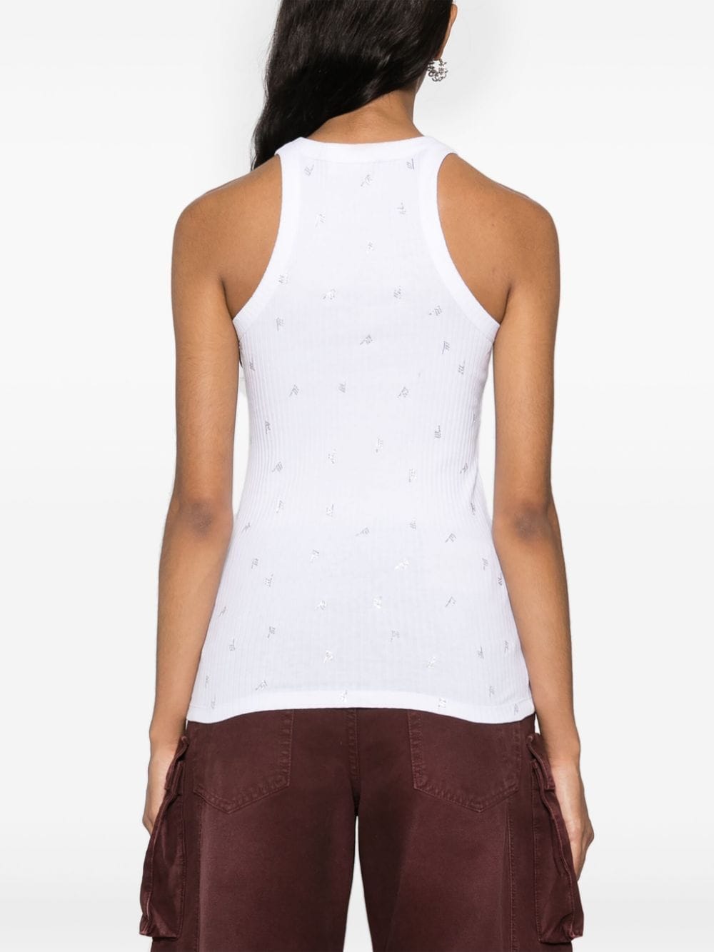 THE ATTICO Sleeveless Rhinestone Logo Cotton Tank Top