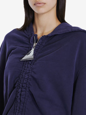 THE ATTICO Luxe Purple Cotton Zip Hoodie with Gathered Accents