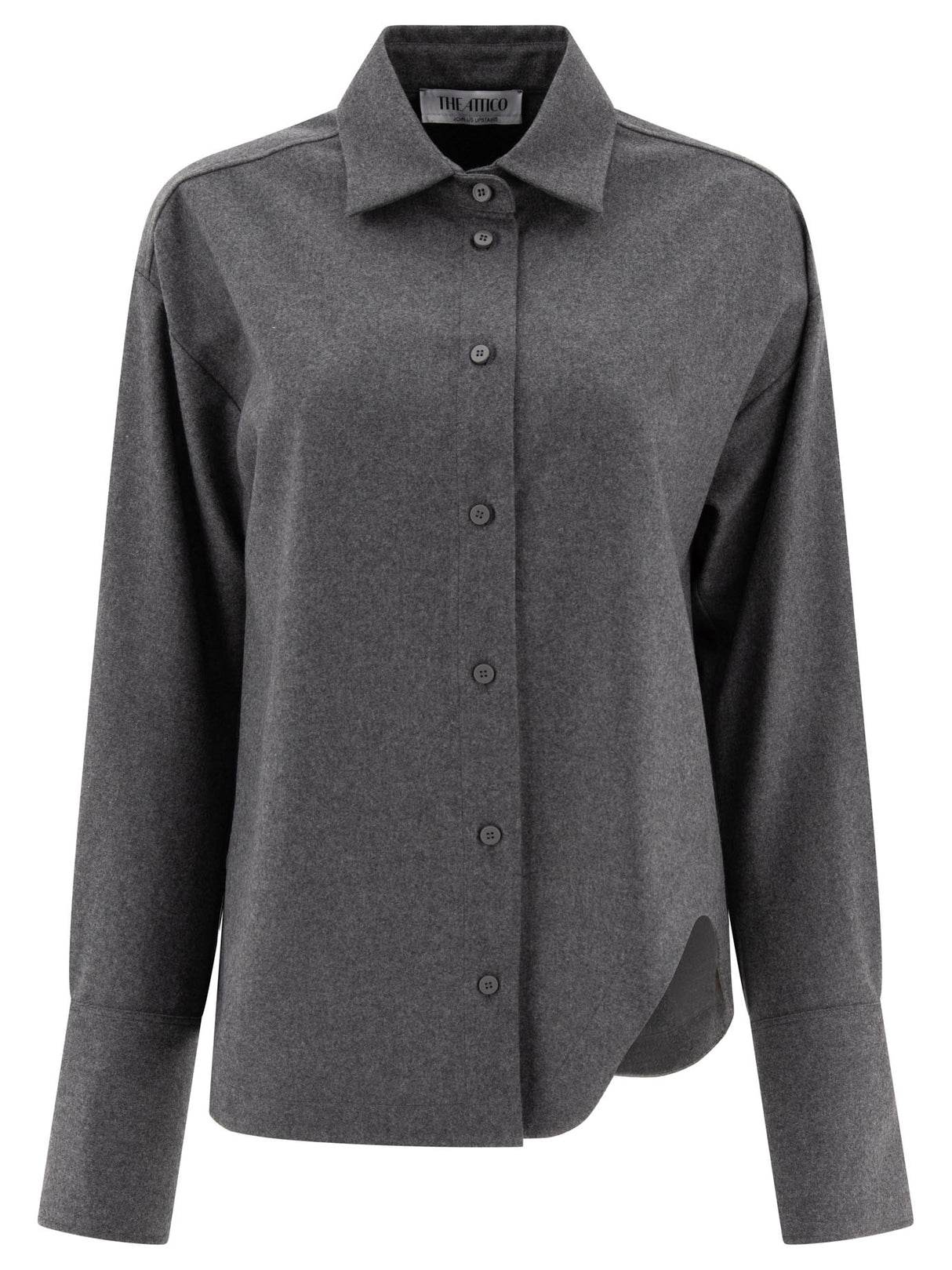 THE ATTICO Classic Grey Wool-Blend Long Sleeve Shirt