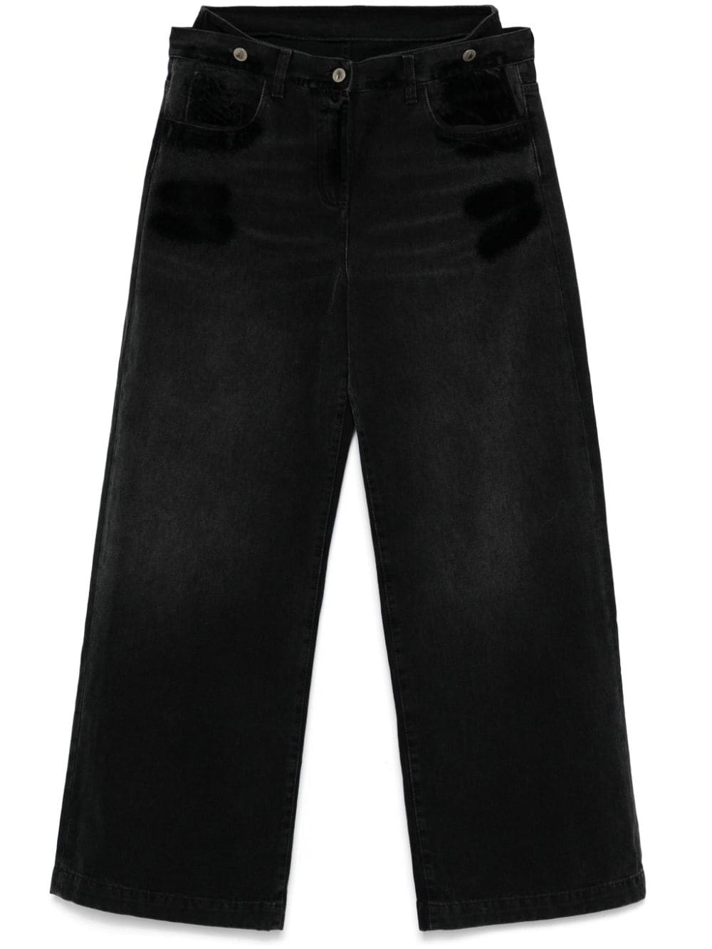 THE ATTICO Chic Black Distressed Wide-Leg Denim Jeans