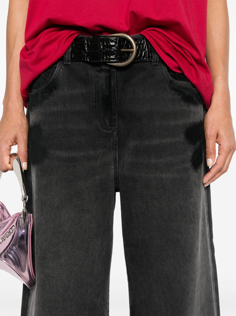 THE ATTICO Chic Black Distressed Wide-Leg Denim Jeans