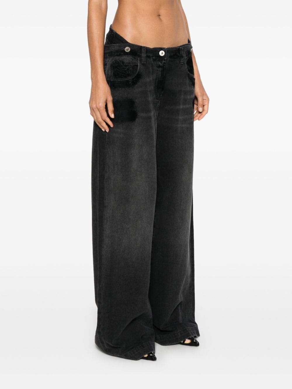 THE ATTICO Chic Black Distressed Wide-Leg Denim Jeans