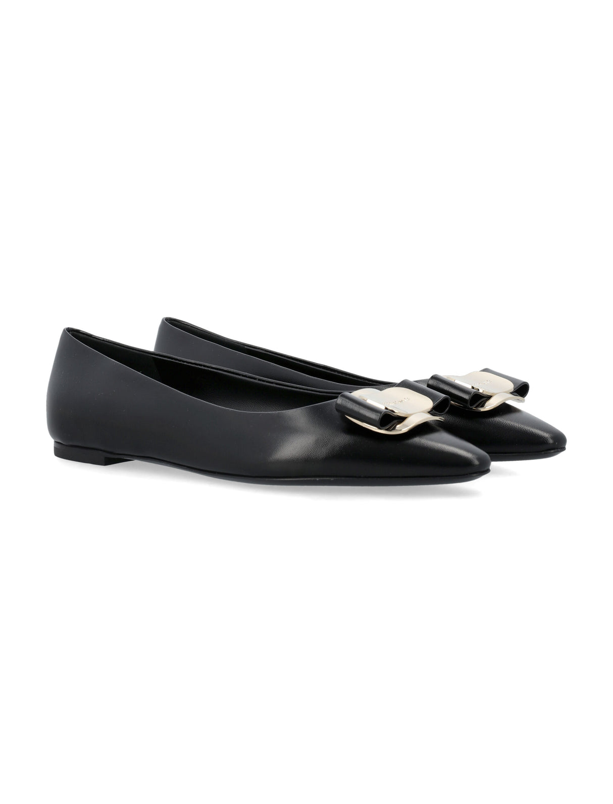 FERRAGAMO Elegant Pointed Toe Ballet Flat with Metallic Accents