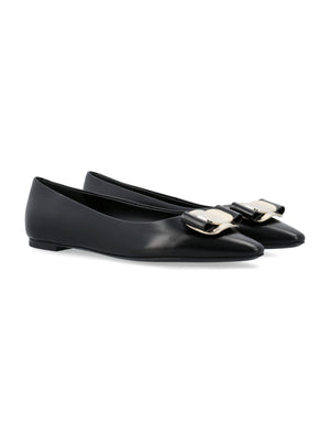 FERRAGAMO Elegant Pointed Toe Ballet Flat with Metallic Accents