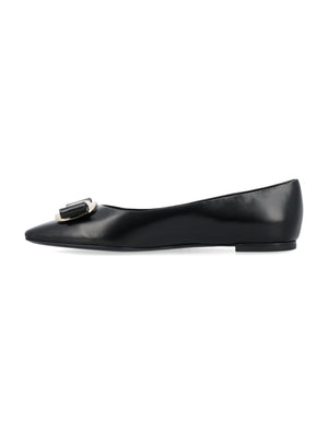 FERRAGAMO Elegant Pointed Toe Ballet Flat with Metallic Accents