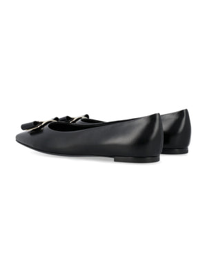 FERRAGAMO Elegant Pointed Toe Ballet Flat with Metallic Accents