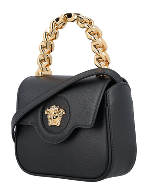 VERSACE Medusa Mini Black Leather Handbag with Gold-Tone Accents - 16x12 cm