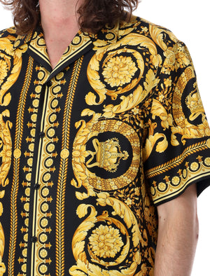 VERSACE Baroque Print Silk Button-Down Shirt, Size 50