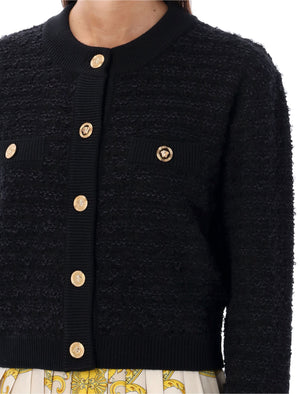 VERSACE Elegant Bouclé Tweed Cardigan with Medusa Accents