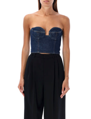 MAGDA BUTRYM Denim Sweetheart Bustier Crop Top