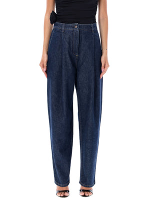 MAGDA BUTRYM High-Waist Navy Denim Pants with Pleated Front