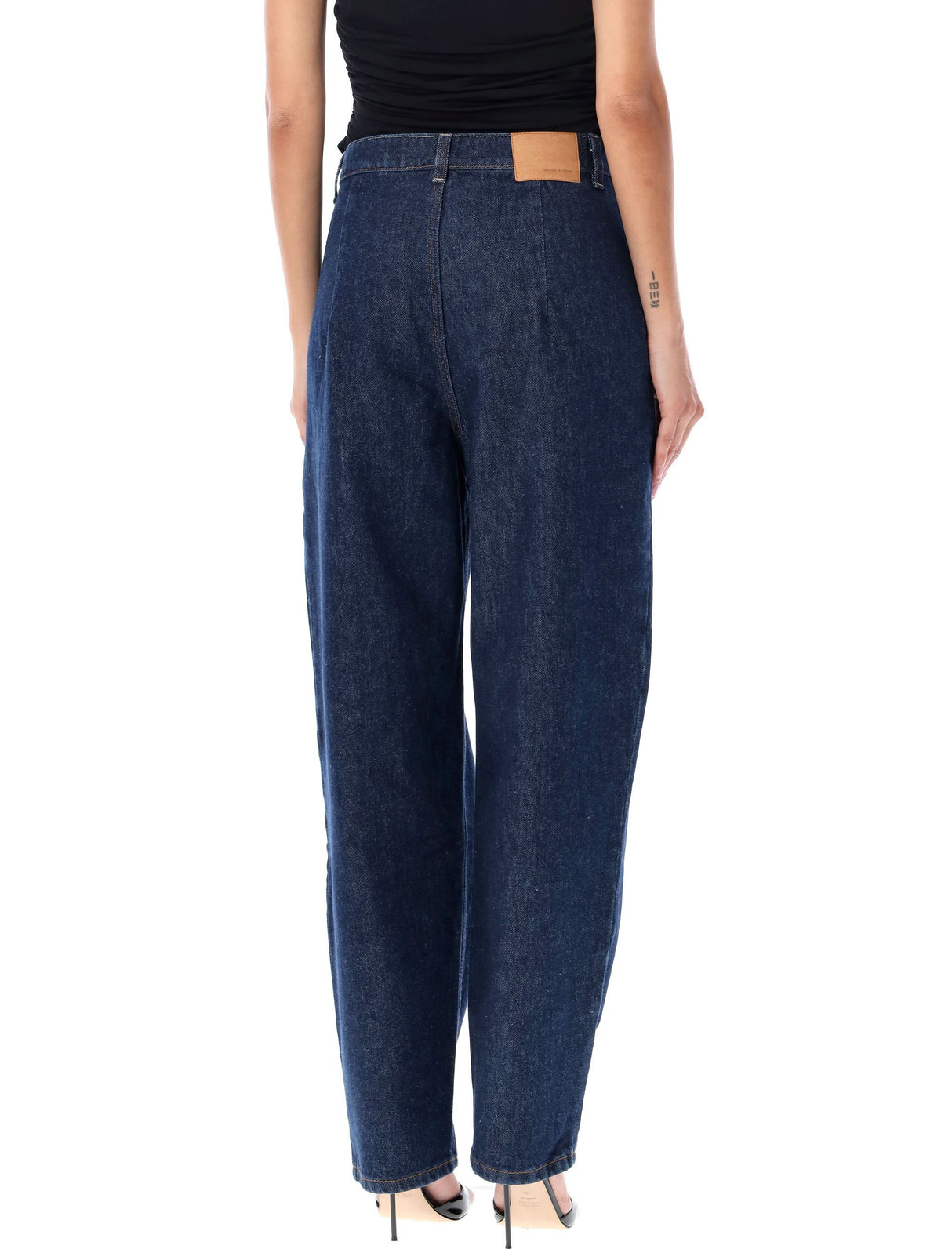 MAGDA BUTRYM High-Waist Navy Denim Pants with Pleated Front