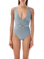 ZIMMERMANN Blue Waverly One Piece Swimsuit with Metallic Detail for Women