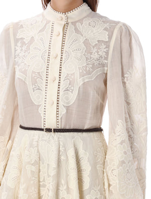 ZIMMERMANN Elegant Lace Mini Dress with Long Sleeves and Belt