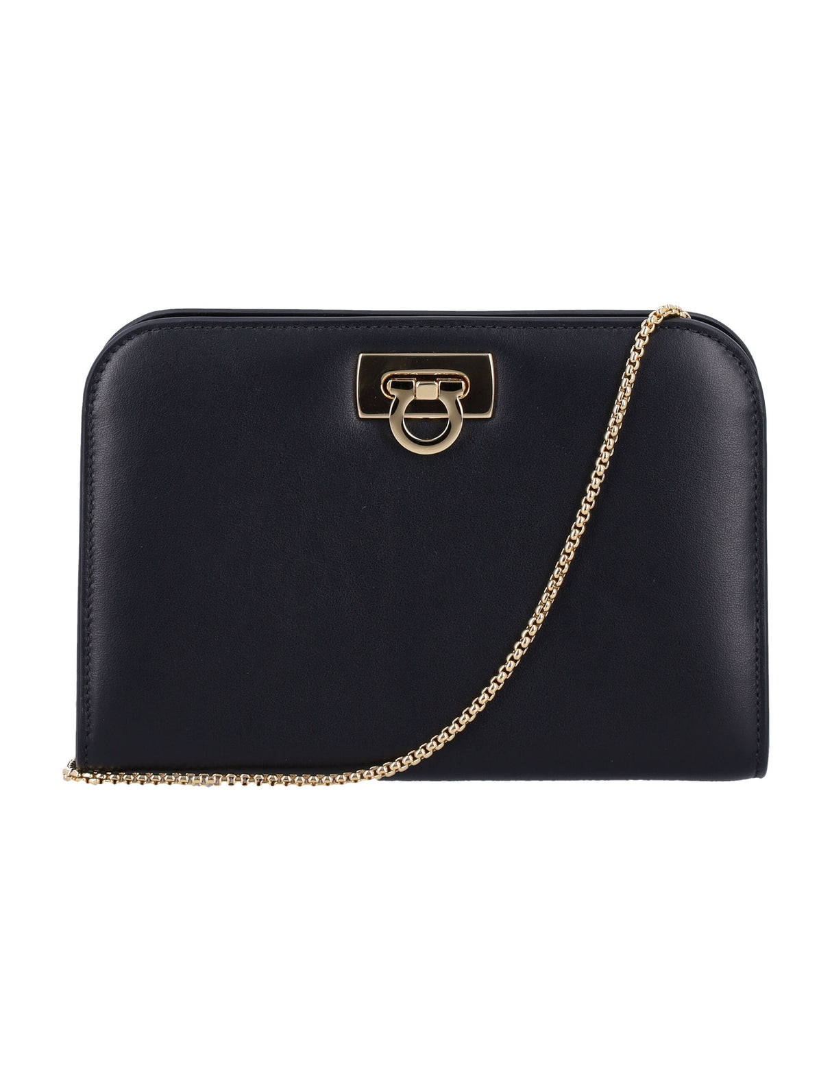 FERRAGAMO Mini Smooth Leather Clutch with Gold-Tone Closure - FW24