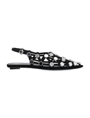 THE ATTICO Studded Mesh Pointed-Toe Slingback Ballerina Flats