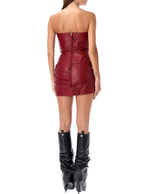 THE ATTICO Vibrant Red Leather Bustier Mini Dress