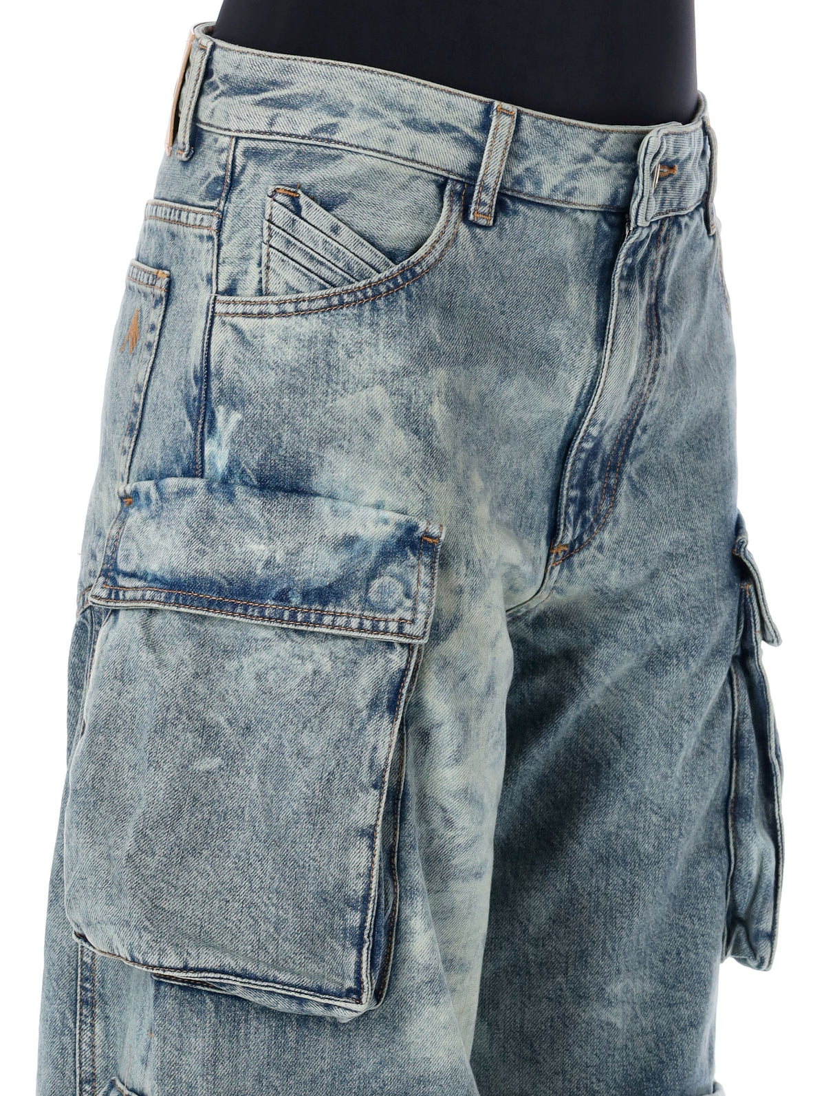 THE ATTICO Distressed Wide-Leg Cargo Denim Pants