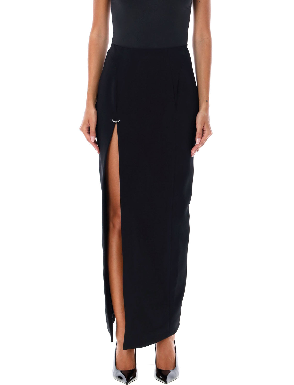 MUGLER Elegant High-Waist Maxi Skirt with Metallic Front Slit