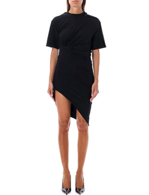 MUGLER Chic Ruched Cotton Mini Dress with Asymmetrical Hem