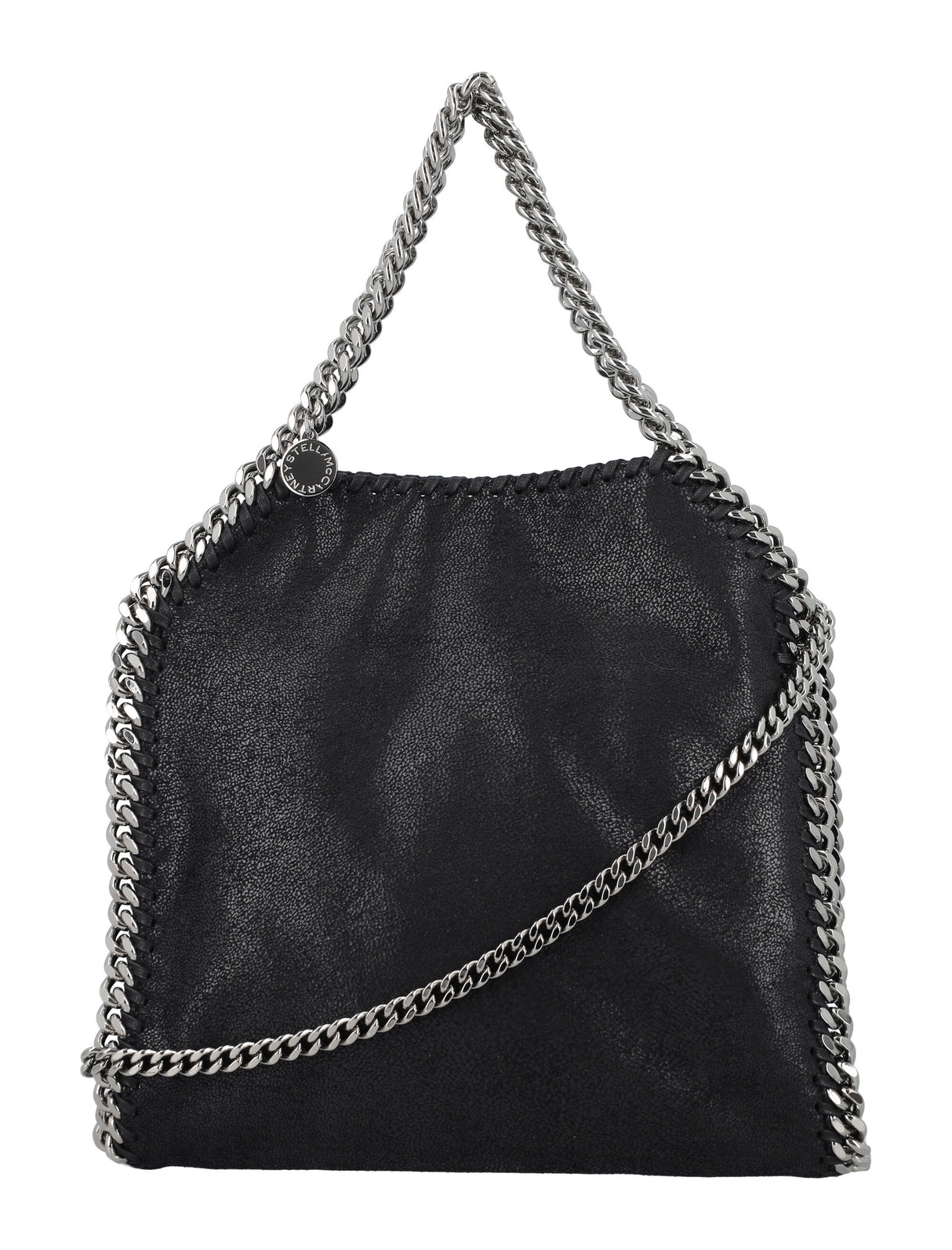 STELLA MCCARTNEY Eco-Friendly Mini Falabella Tote in Black with Silver Chain Detail