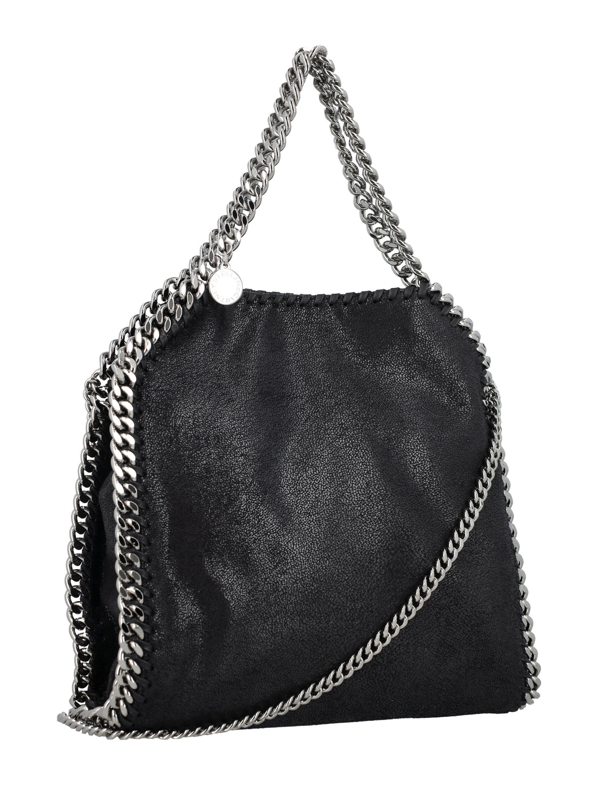 STELLA MCCARTNEY Eco-Friendly Mini Falabella Tote in Black with Silver Chain Detail