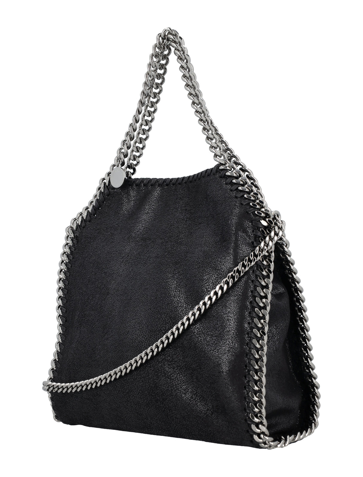 STELLA MCCARTNEY Eco-Friendly Mini Falabella Tote in Black with Silver Chain Detail