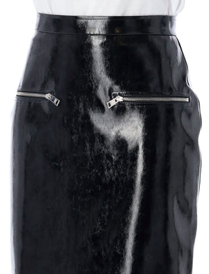 MSGM High Waist Patent Leather Midi Skirt