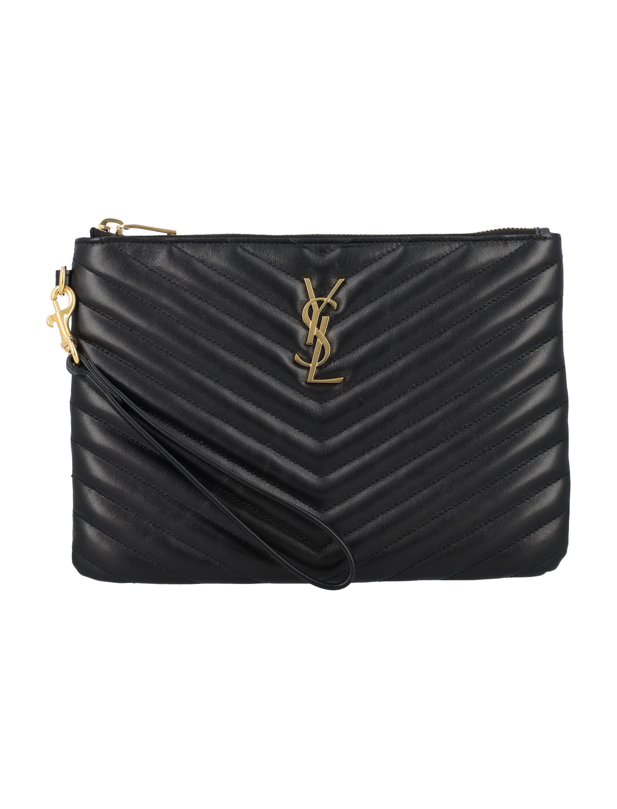 SAINT LAURENT Chevron-Quilted Mini Pouch Handbag