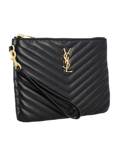 SAINT LAURENT Chevron-Quilted Mini Pouch Handbag