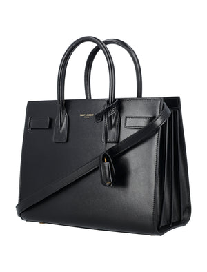 SAINT LAURENT Elegant Mini Day Bag – Smooth Black Leather, 19x26x9 cm