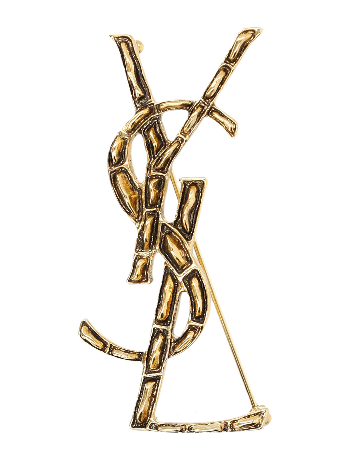 SAINT LAURENT Opulent Monogram Crocodile Texture Brooch