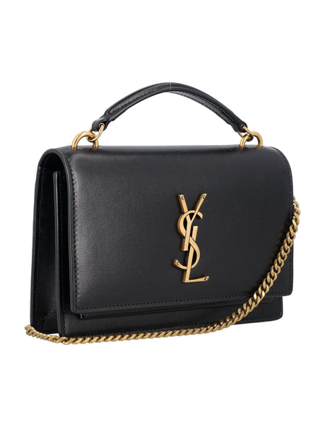 SAINT LAURENT Elegant Sunset Mini Handbag with Gold-Tone Monogram - 13x20.5x5cm