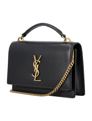 SAINT LAURENT Elegant Sunset Mini Handbag with Gold-Tone Monogram - 13x20.5x5cm