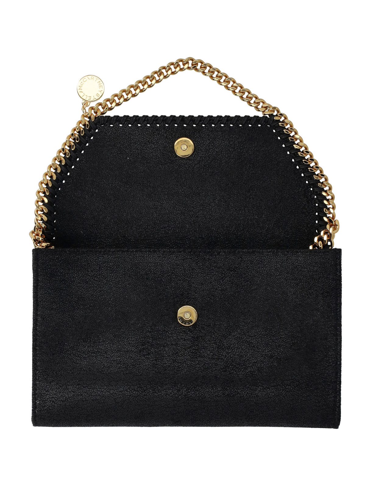 STELLA MCCARTNEY Eco-Friendly Mini Black Crossbody with Gold Chain Detail, 13x21.5x3.5 cm