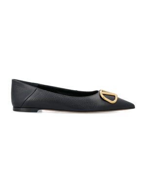 VALENTINO GARAVANI Signature VLOGO Leather Pointed Ballerinas