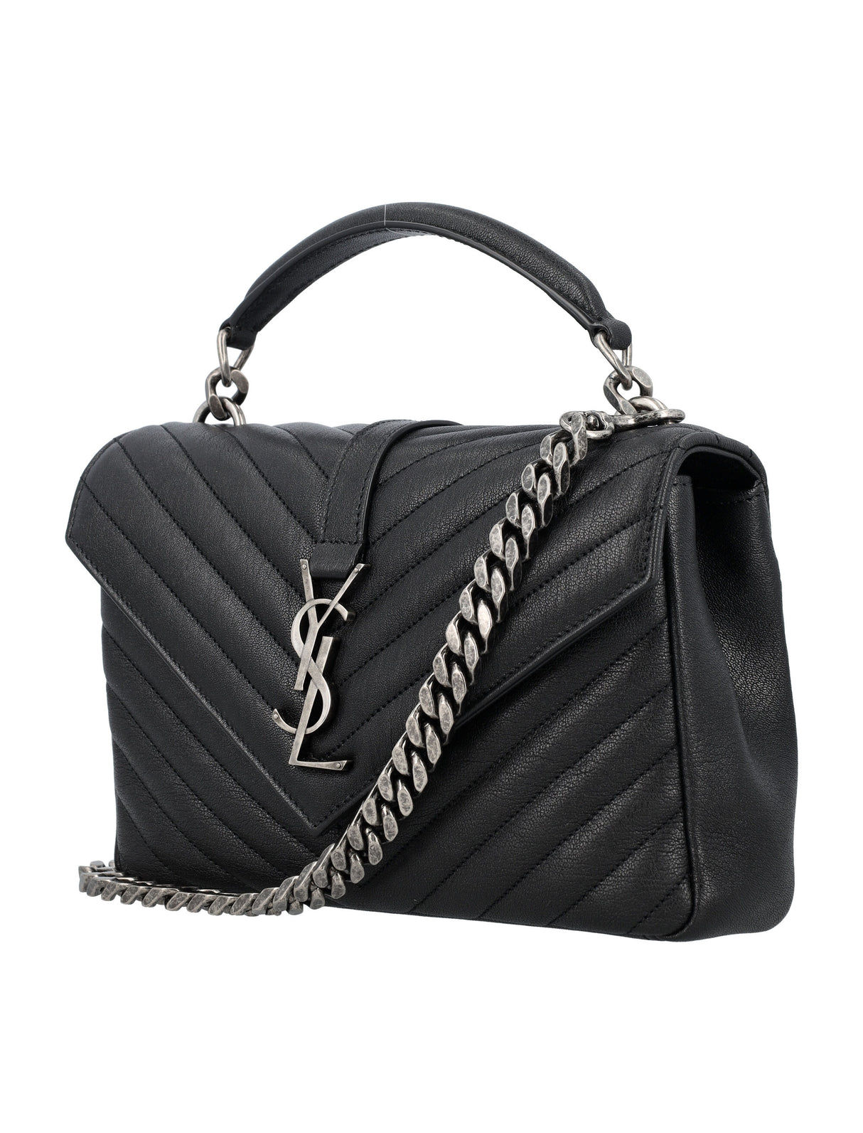 SAINT LAURENT Elegant Mini Black Leather College Handbag