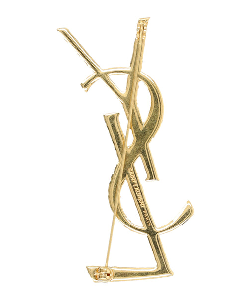 SAINT LAURENT Twisted Stripe Texture Brass Brooch for Women