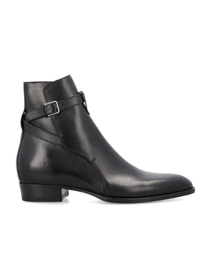 SAINT LAURENT Elegant Leather Jodhpur Boots with Stacked Heel