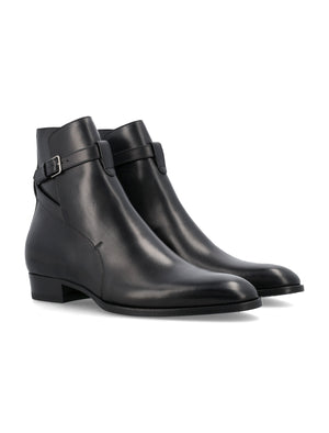 SAINT LAURENT Elegant Leather Jodhpur Boots with Stacked Heel