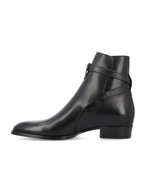 SAINT LAURENT Elegant Leather Jodhpur Boots with Stacked Heel