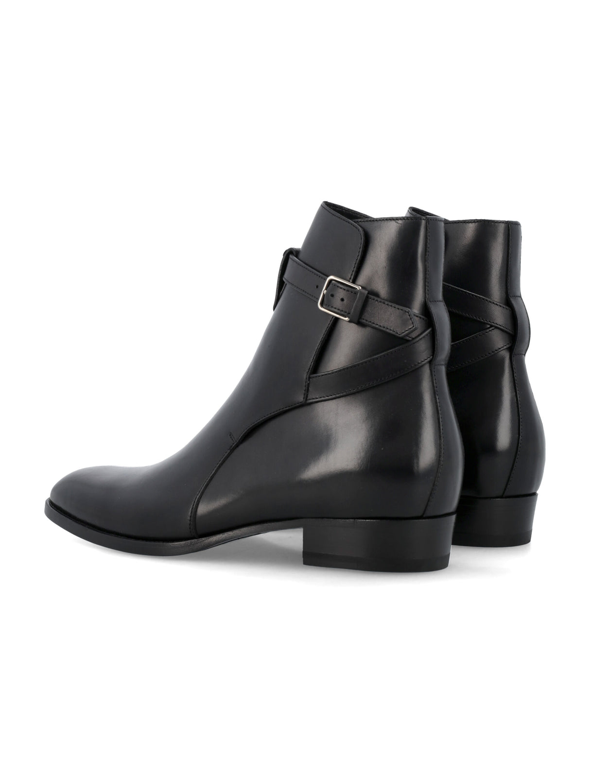 SAINT LAURENT Elegant Leather Jodhpur Boots with Stacked Heel