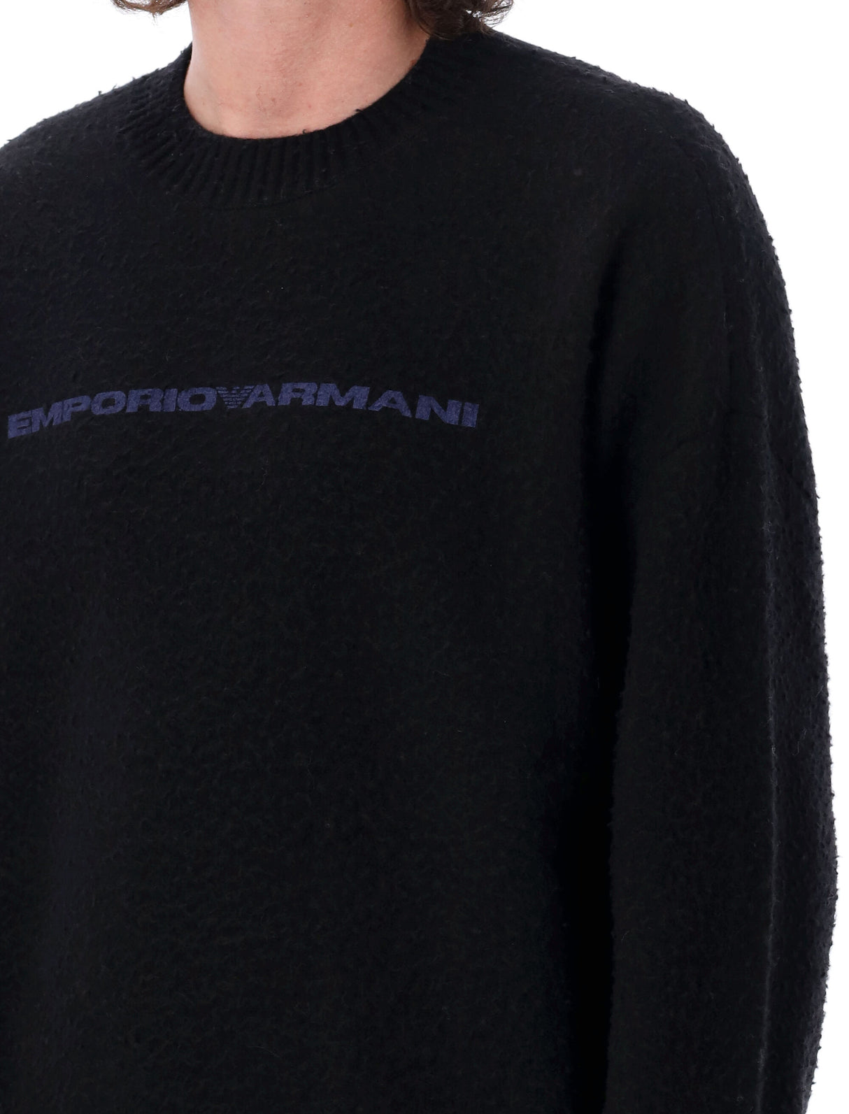 EMPORIO ARMANI Men's Logo Sweater - Loose Fit, Crew Neck, Long Sleeves