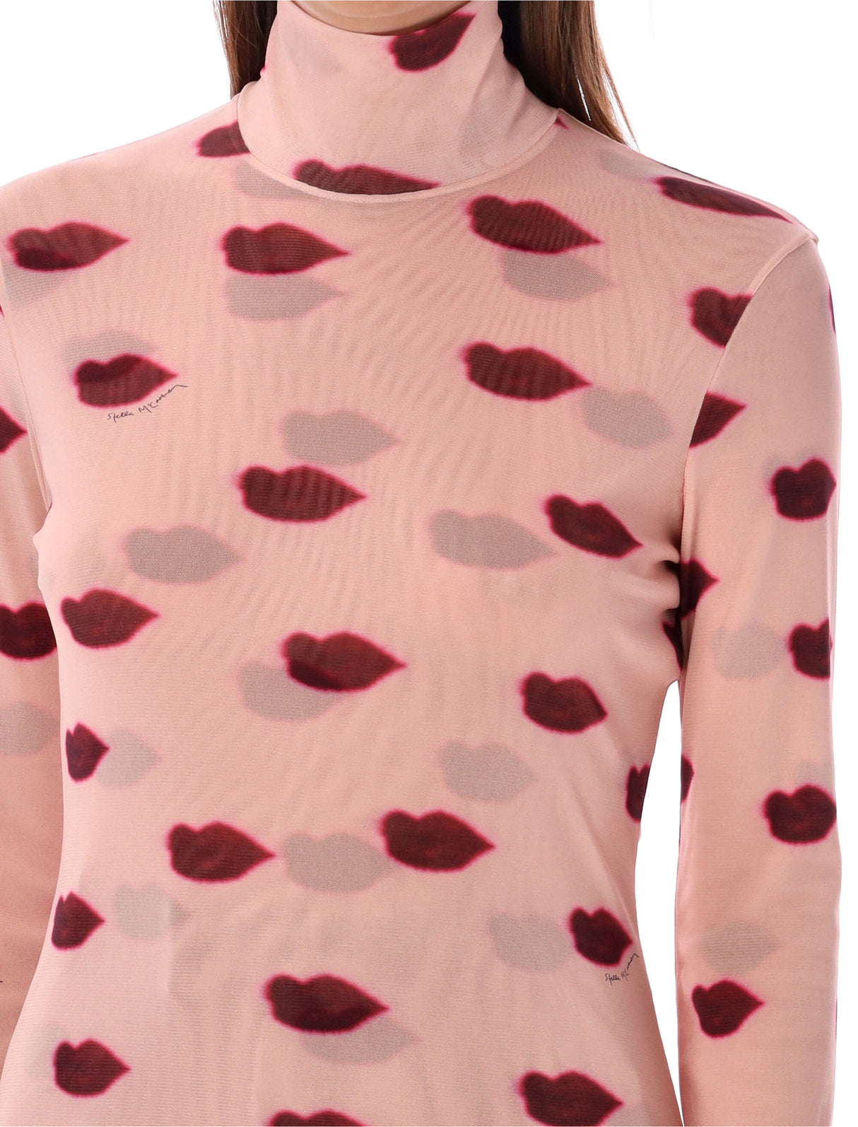 STELLA MCCARTNEY Chic Dusty Rose Lip-Print Mesh Top