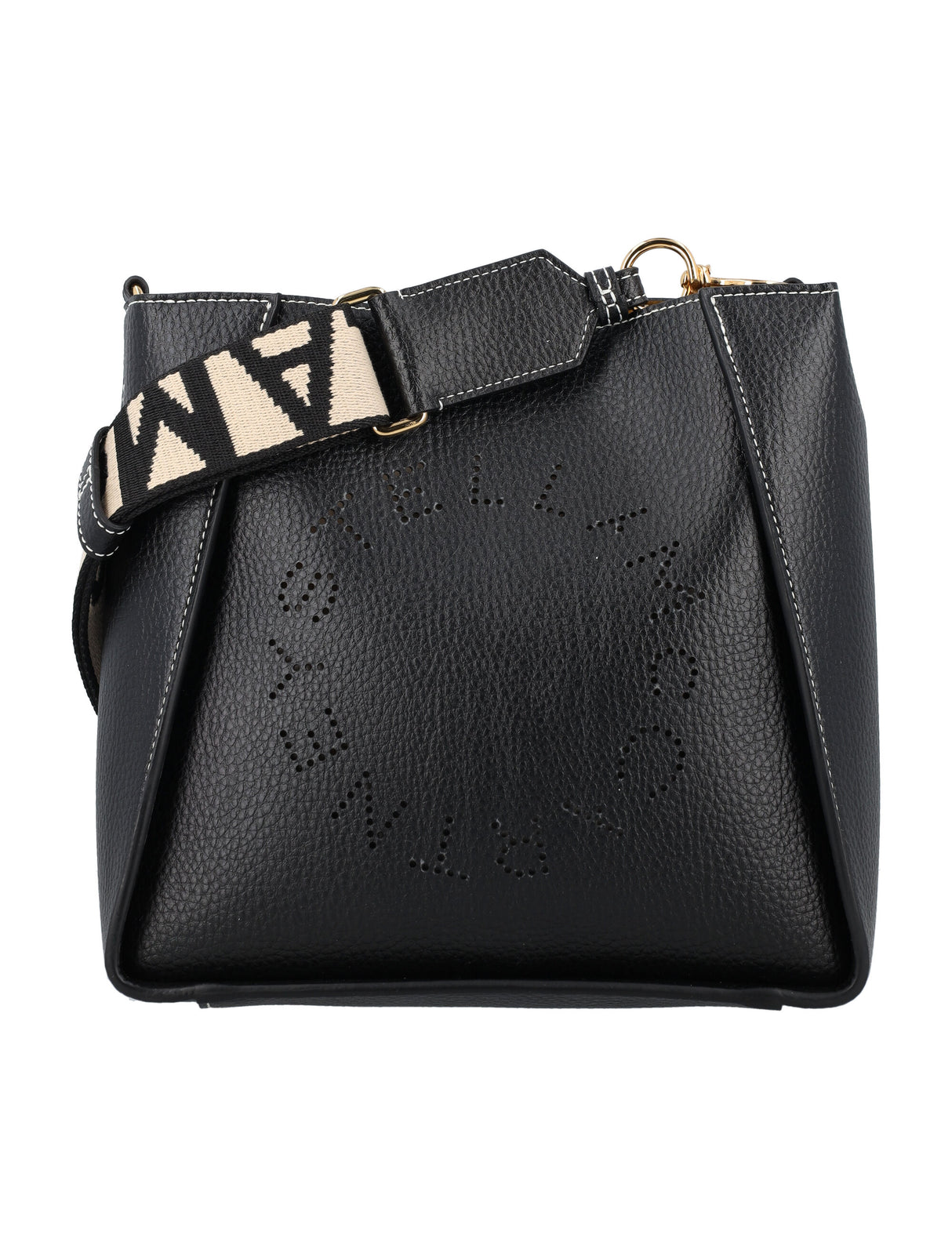 STELLA MCCARTNEY Mini Eco-Leather Crossbody Bag with Perforated Logo and Magnetic Snap Closure, Black - 23x23x8cm