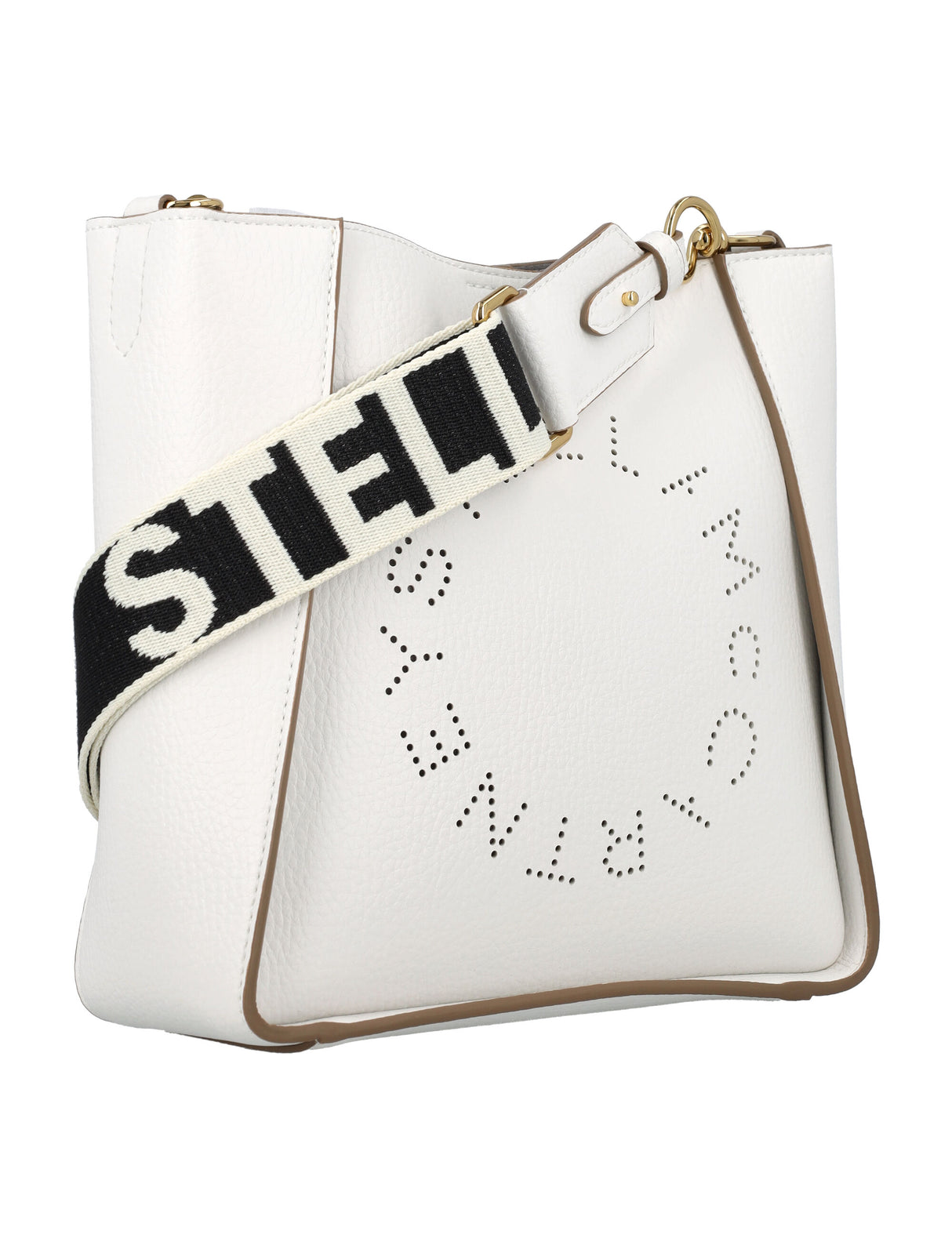 STELLA MCCARTNEY Eco Leather Mini Crossbody Bag with Perforated Logo and Magnetic Snap Closure - Pure White, 23x23x8 cm