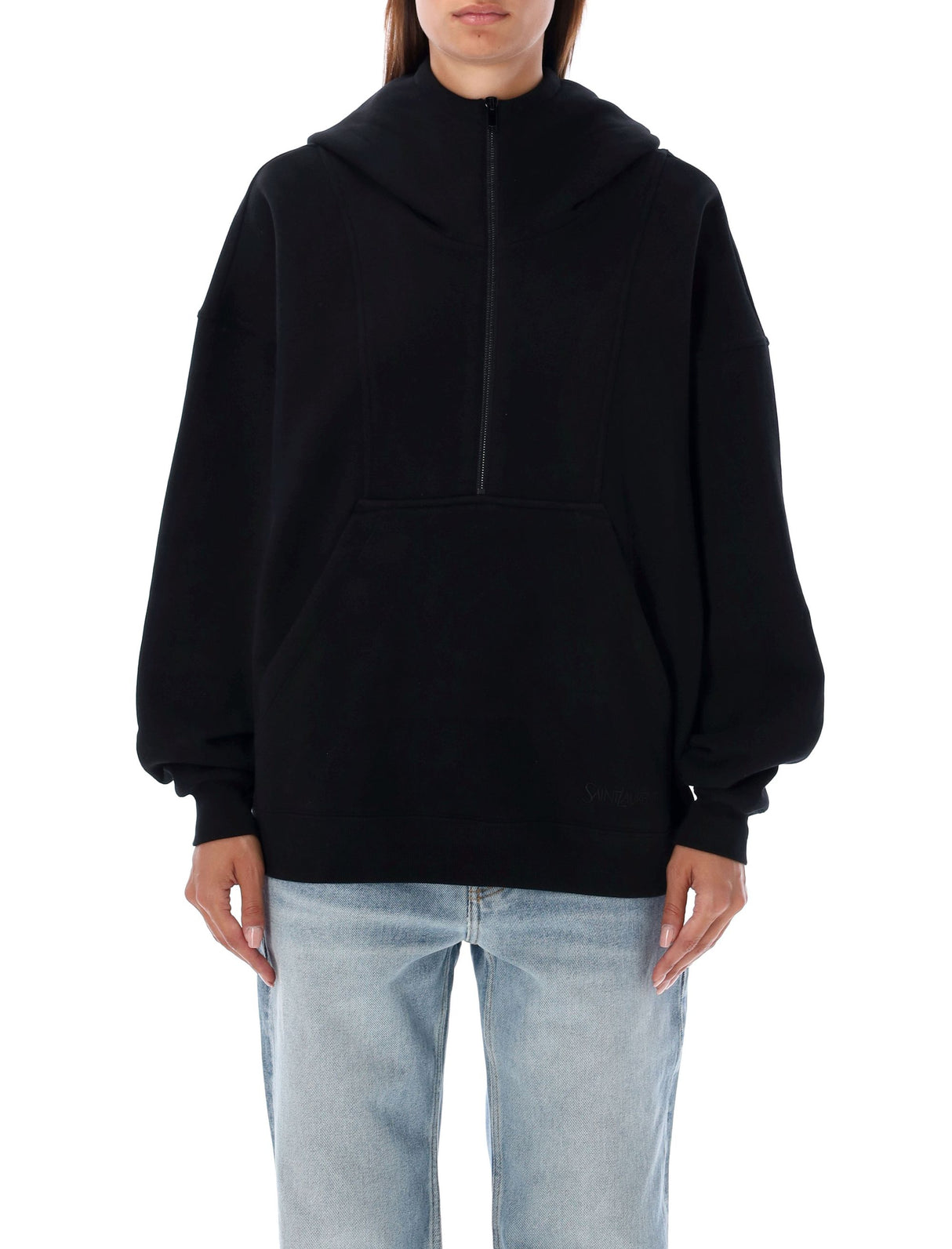 SAINT LAURENT Luxury Oversized Half-Zip Cotton Hoodie